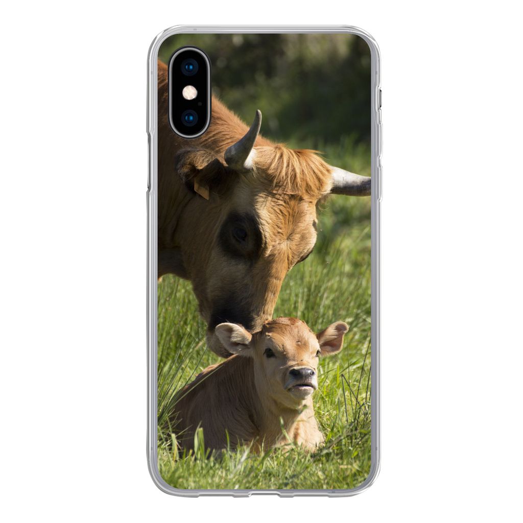 MuchoWow Handyhülle Schutzhülle Hülle für iPhone X Kuh - Gras - Horn - Kalb Silikon Softcase Handy Hülle - Handyhülle