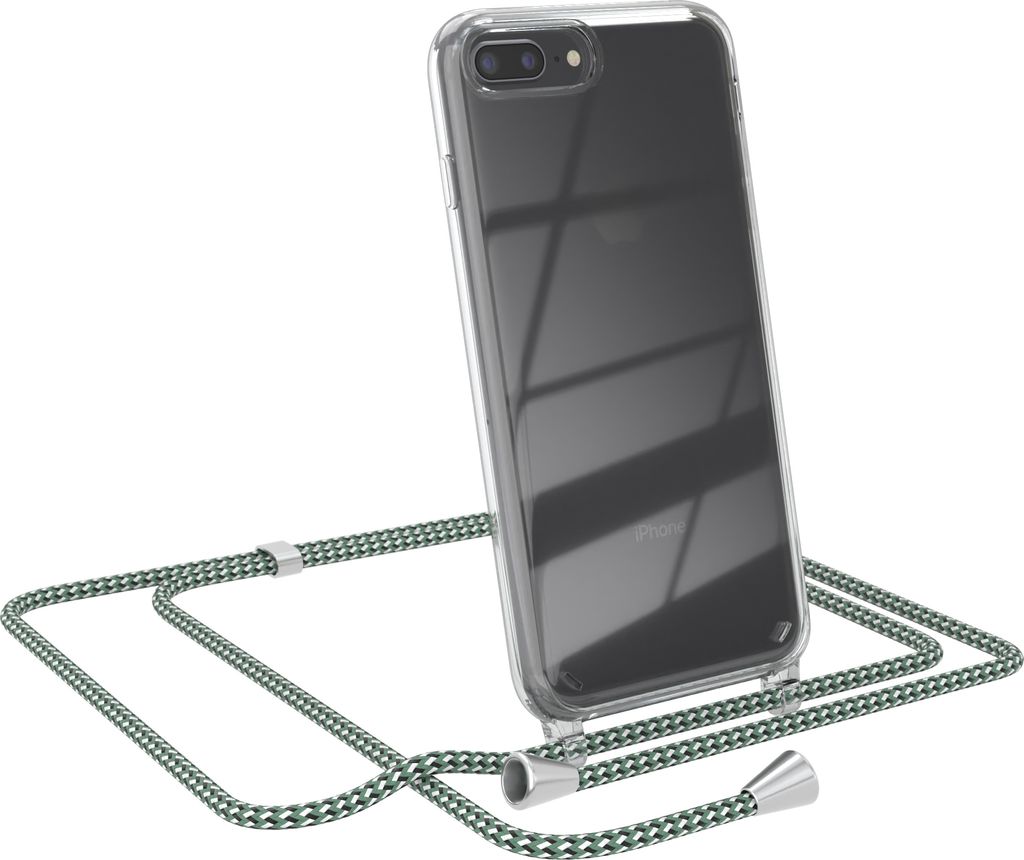 EAZY CASE Handykette kompatibel mit Apple iPhone 8 Plus / 7 Plus, Handyhülle mit Umhängeband, Handykordel, Schutzhülle Clear, Band in Grün