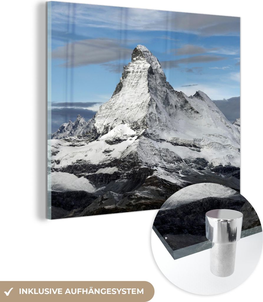 MuchoWow Glasbilder - Bilder auf Wandbild - Foto auf Glas Wolken über dem Matterhorn in der Schweiz 20x20 cm Wanddekoration aus Glas - Acrylglasbi...