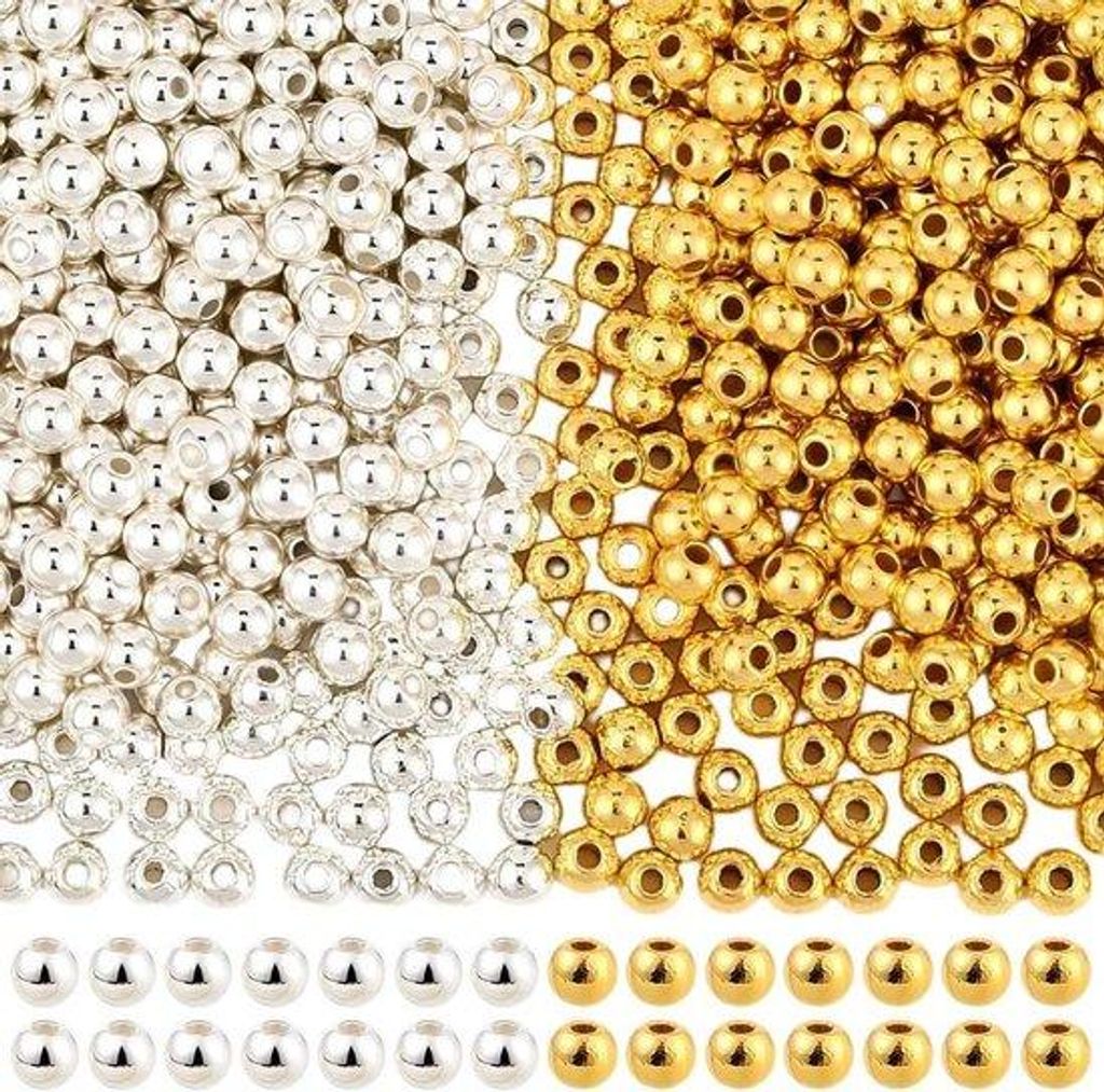 Kunststoff-Rundperlen - Spaltensicherheitsperlen - Schmuckfertigung - Kunststoff-CCB-Material - 1600 Einheiten - Gold-Edelmetall