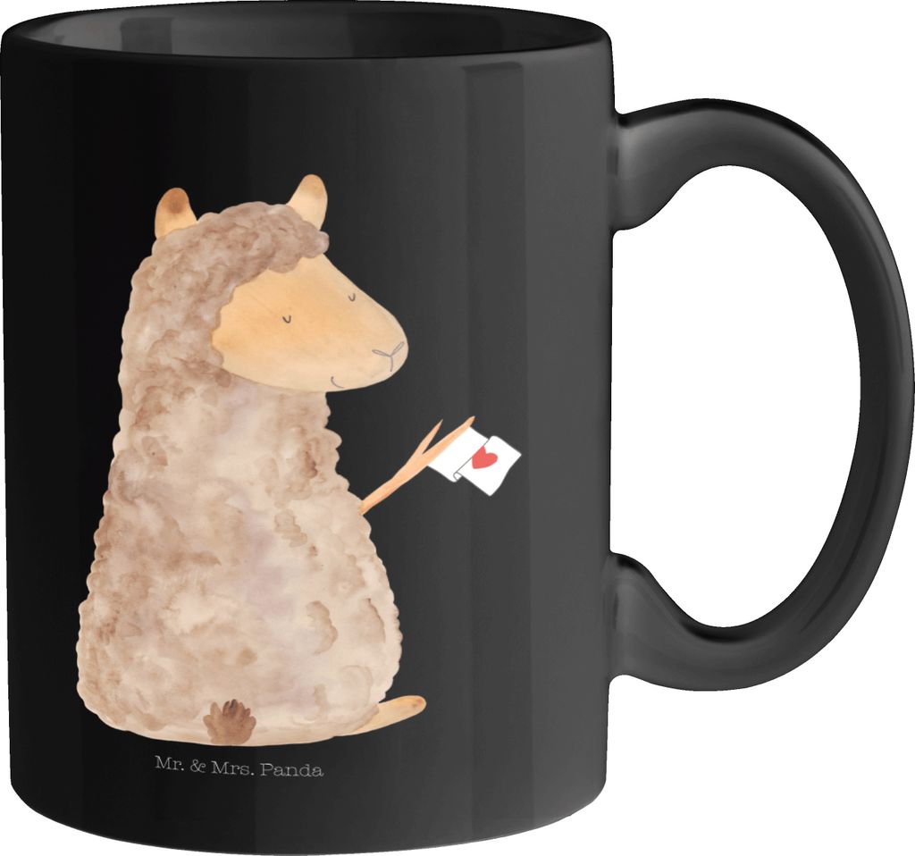 Mr. & Mrs. Panda Becher Alpaka Fahne - Schwarz - Geschenk, Lamas, Liebe, Kaffeetasse, Tasse, Kaffeebecher, Alpakas, Teebecher, Pott, Lama