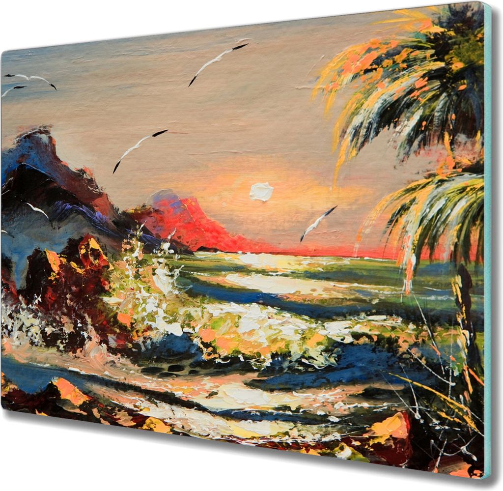 Coloray Kochplattenabdeckung Herdabdeckplatte 60x52 cm Hackbrett Schneidebrett Küchenbrett - Coast Sonnenuntergang