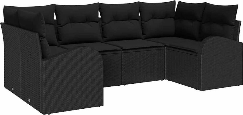 vidaXL Gartensofa-set mit Kissen 6 pcs Schwarz Poly Rattan