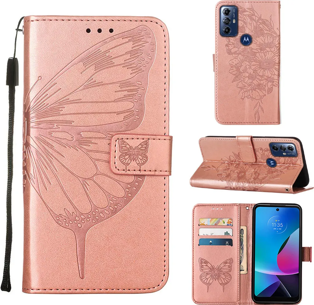 Custodia Motorola Moto G Play 2023 Farfalla Rosa in Pelle a Libro
