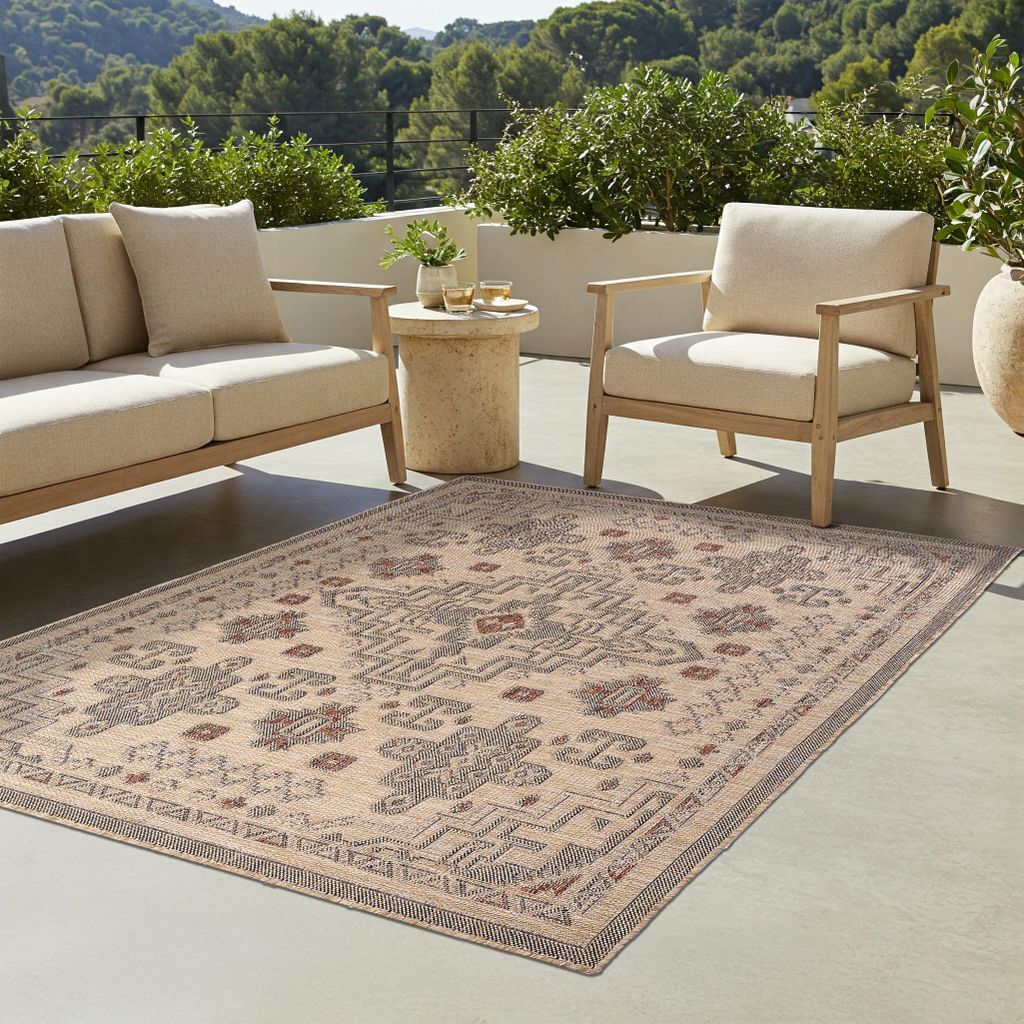 Tapiso Teppich YUCANA Outdoor Beige Balkon UV-beständig 140 x 200 cm
