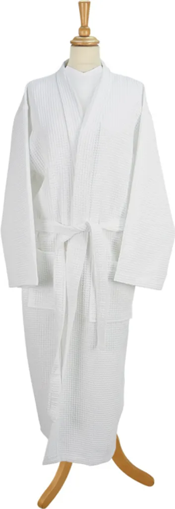 Peignoir de bain à structure gaufrée 100% coton blanc style kimono