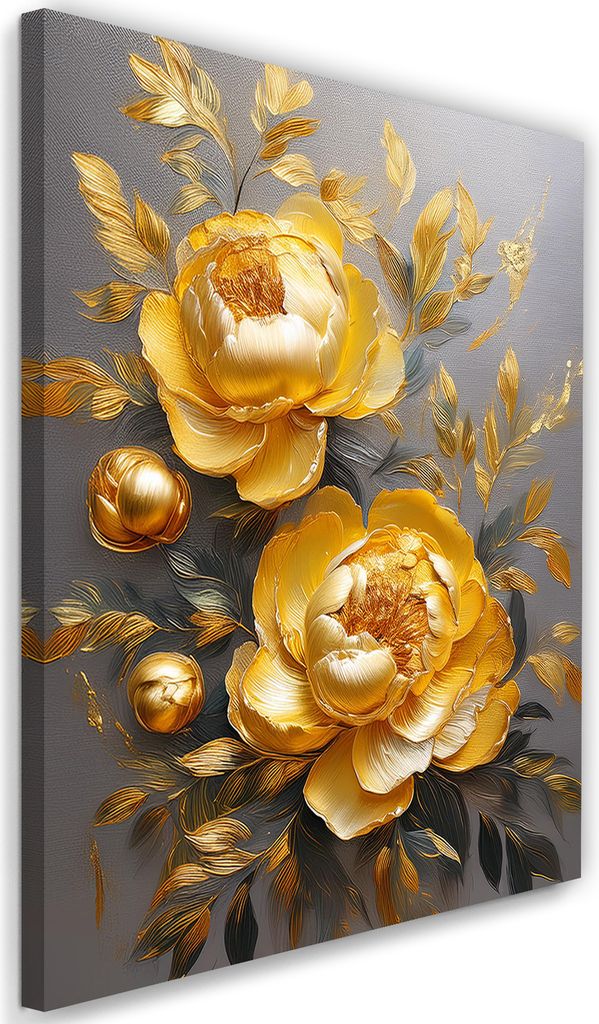 Leinwandbild Golden Pfingstrose Blume Glamour 80x120 Feeby Gold bild für die wand bereit zum aufhängen