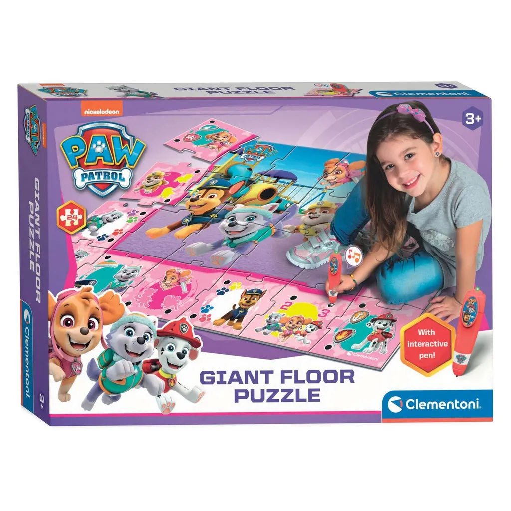 Puzzle interactif Paw Patrol rose avec quiz électronique 70x50 cm