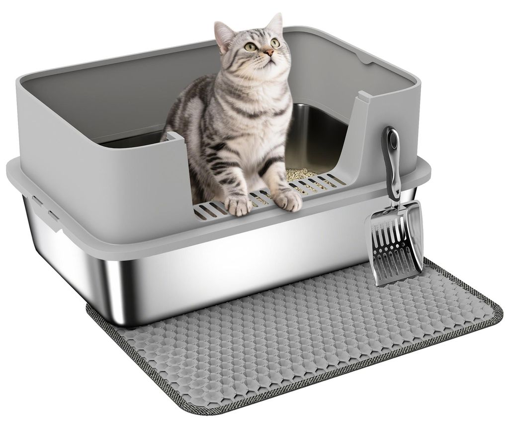 PawHut Katzentoilette Edelstahl Offene Katzenklo mit Produktbild 