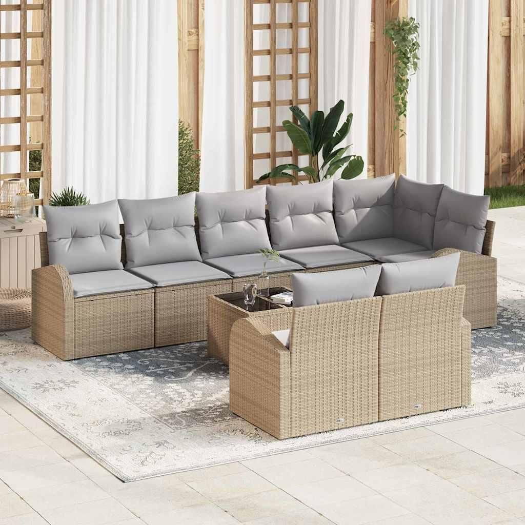 Möbel Garten-Sofa-Set mit Kissen 9 pcs Beige und Hellgrau Poly Rattan - Gartenmöbelgarnituren 3354769