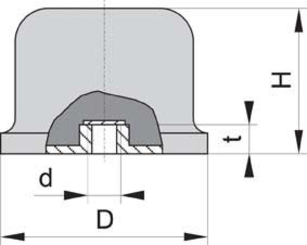 Gummi-Metall-Puffer Ballig Typ E D50xH35 M10 NR57 Produktbild 