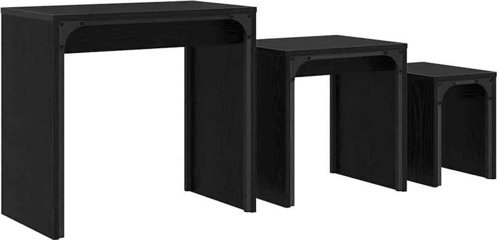 Tavolino da caffè 3 pezzi in materiale ligneo effetto rovere nero