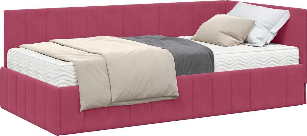 Eckbettgestell mit Matratze mit Kopfteil 2 pcs Grün Samt
