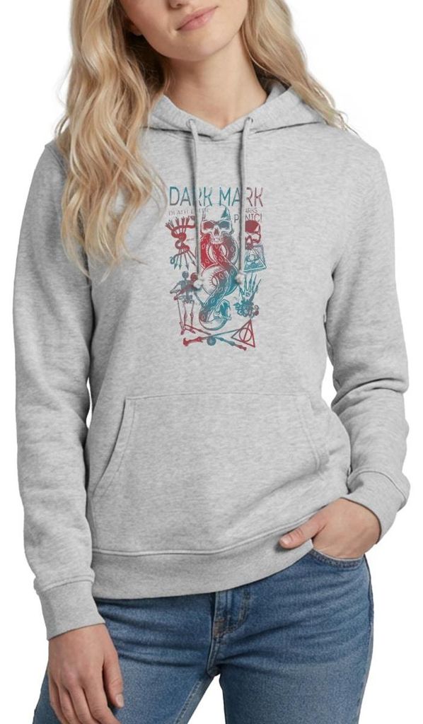 Spreadshirt Harry Potter Dunkles Mal & Horkruxe Design Damen Hoodie, XXL, Hellgrau meliert