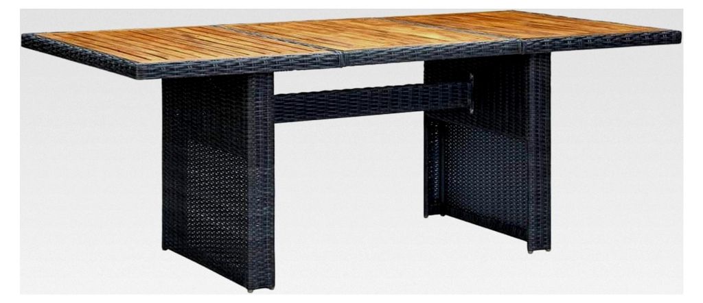 Gartentisch aus Poly Rattan und Akazie Massivholz in Dunkelgrau