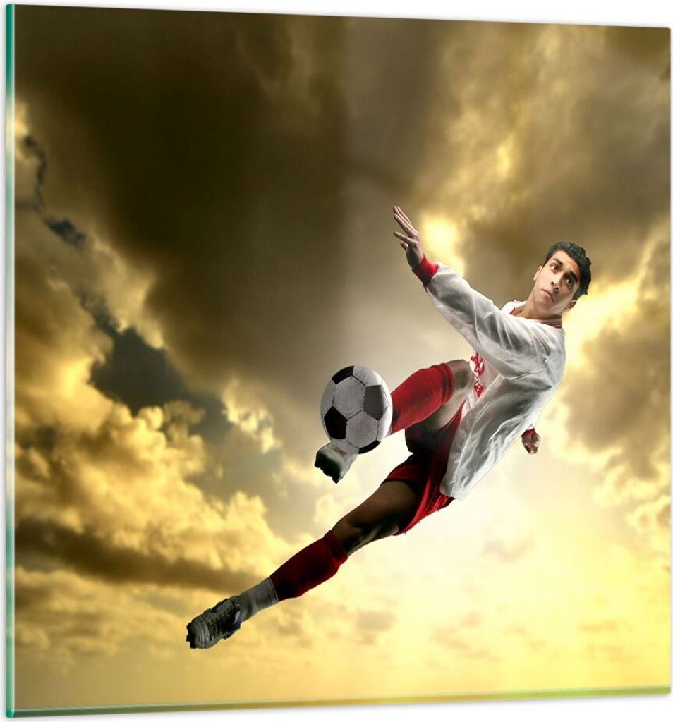 Bilder auf glas - Ball Junge Fußball Training - 50x50cm - Glasbilder - Wandbilder - Kunstdruck - zum Aufhängen bereit - Wanddekoration aus Glas -...