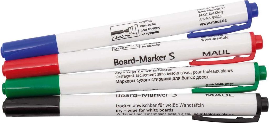 MAUL Boardmarker Finepoint-Rundspitze 1,5-2,0 mm 4 Stück rot grün blau schwarz
