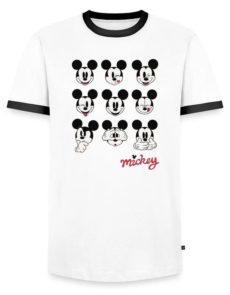 Mickey & Minnie Mickey Mouse Gesichtsausdrücke Männer Kontrast T-Shirt, XL, Weiß/Schwarz