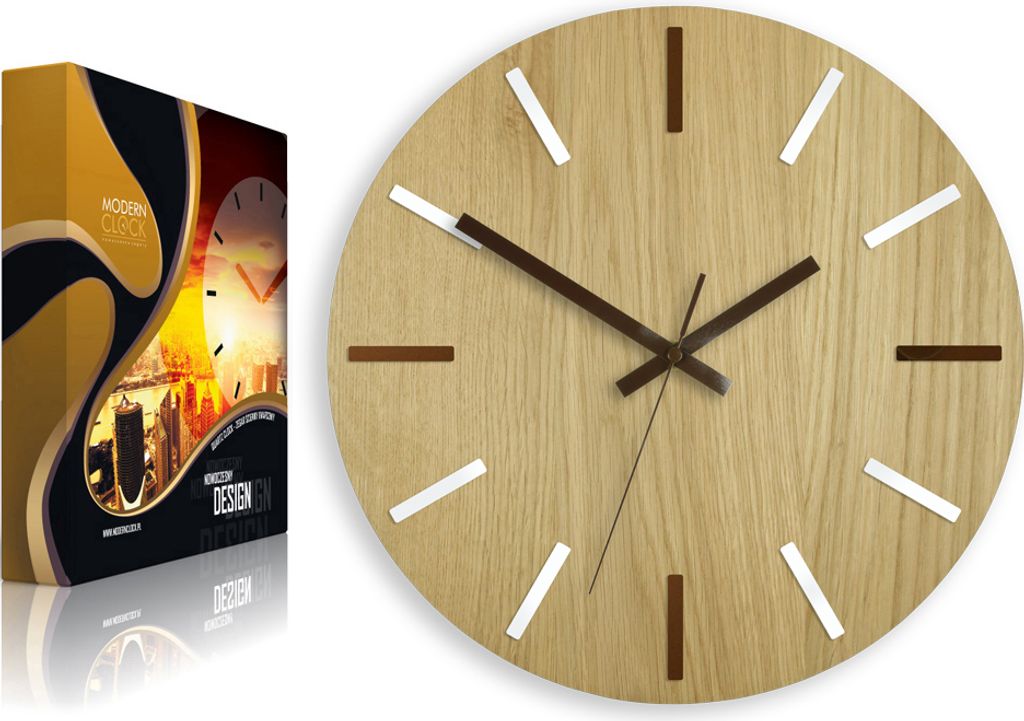 ModernClock, Eichenholz Uhr, wanduhr holz, Silent Wanduhr, Solo copper&weiss 33cm