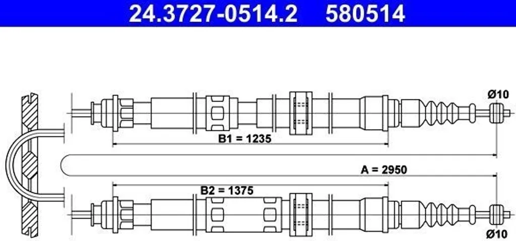 Câble de frein à main ATE 24.3727-0514.2 pour Alfa Romeo 164 OE 60801383