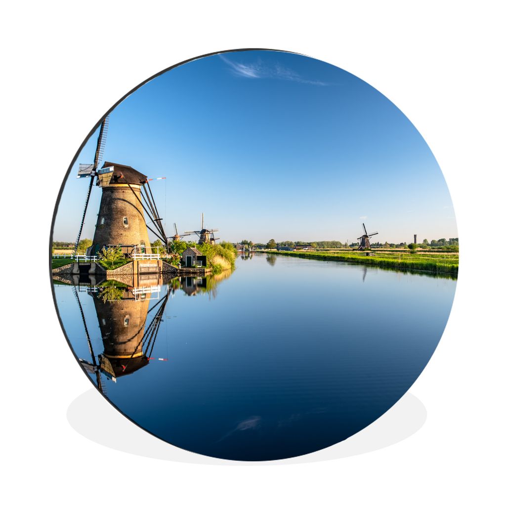 MuchoWow Aluminium Wandkreis Mühlen - Holland - Wasser Ø 90 cm Wanddeko Modern Wohnzimmer - Mauerkreis - Wandbilder - Runde Bild - Bild aus Alu...