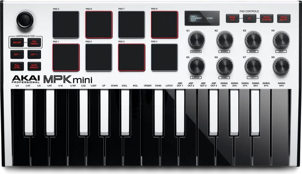 AKAI MPK MINI 3 WHITE - Mini ovladač klávesnice Obrázek produktu 
