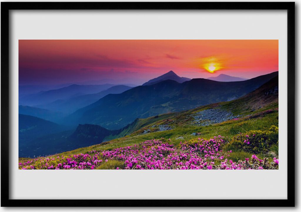 Bild 70x50 MDF-Rahmen Wandkunst Mountain Meadow Blumen Landschaft