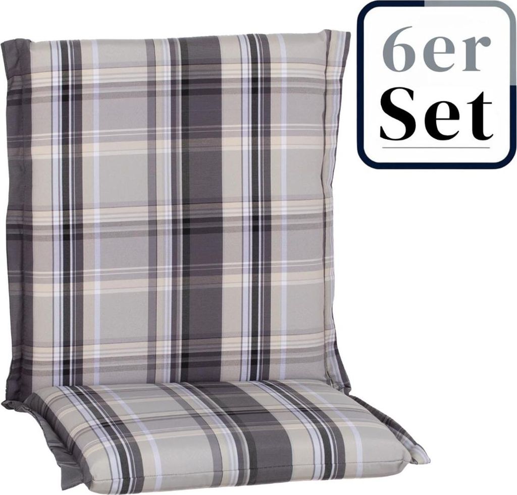 6er Set Niedriglehner Auflage Atika, Motiv - Karo, grau, 100x52x8cm