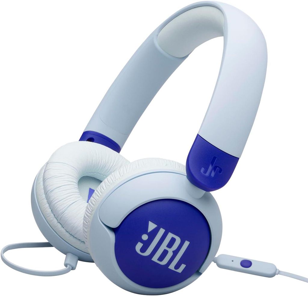 JBL Junior 320 On-Ear Kinderkopfhörer mit Kabel, integriertem Mikrofon, Safe Sound bis 85 dB, faltbares Design, 12-mm Ohrpolster & Sticker-Set