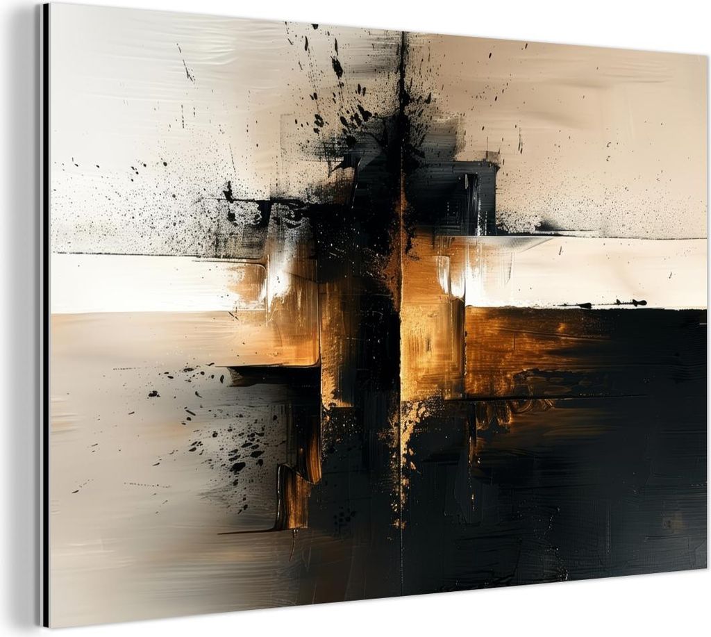 MuchoWow Wanddekoration Metall Metallbild Wandkunst 60x40 cm Modern - Schwarz - Farbe - Gold MuchoWow Aluminium Gemälde - Gemälder