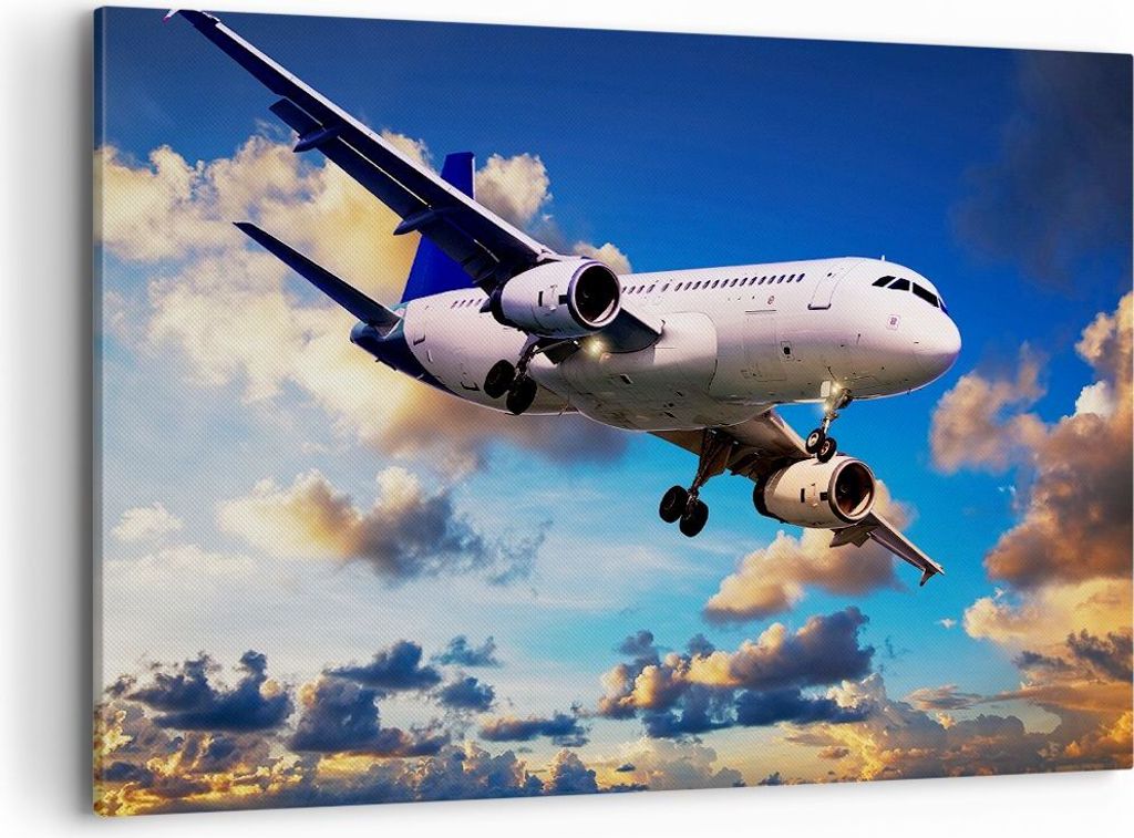 Bild auf Leinwand - Leinwandbild - Flugzeug Flug Reise Fahrzeug - 120x80cm - Wand Bild - Wanddeko - Leinwanddruck - Bilder - Kunstdruck - Wanddekor...