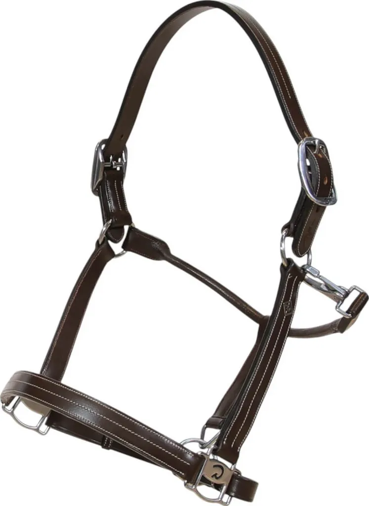 Licol Poney pour l'Attache et le Transport - Cuir Brun Réglable Dy'on