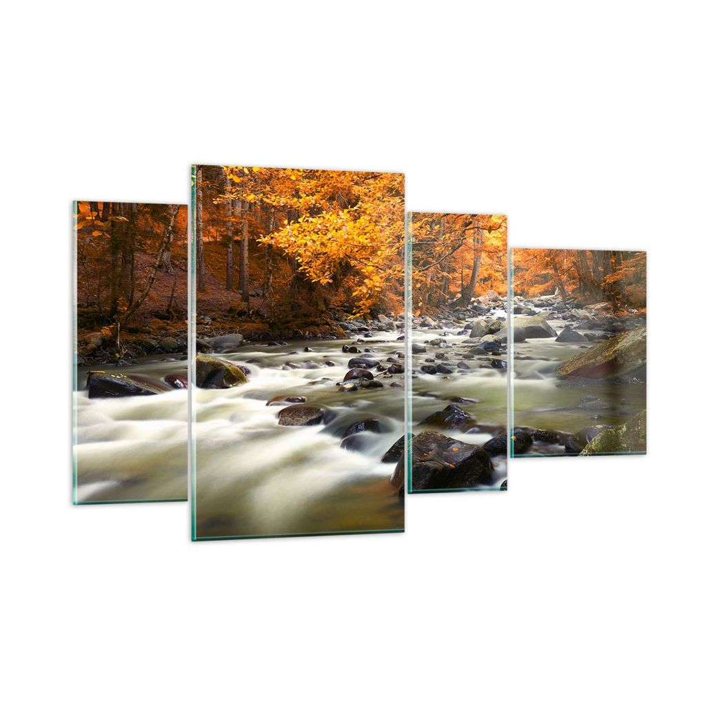 Bilder auf glas - Stream Herbst Forrest Berg - 120x70cm - Glasbilder - Wandbilder - Kunstdruck - zum Aufhängen bereit - Wanddekoration aus Glas - ...