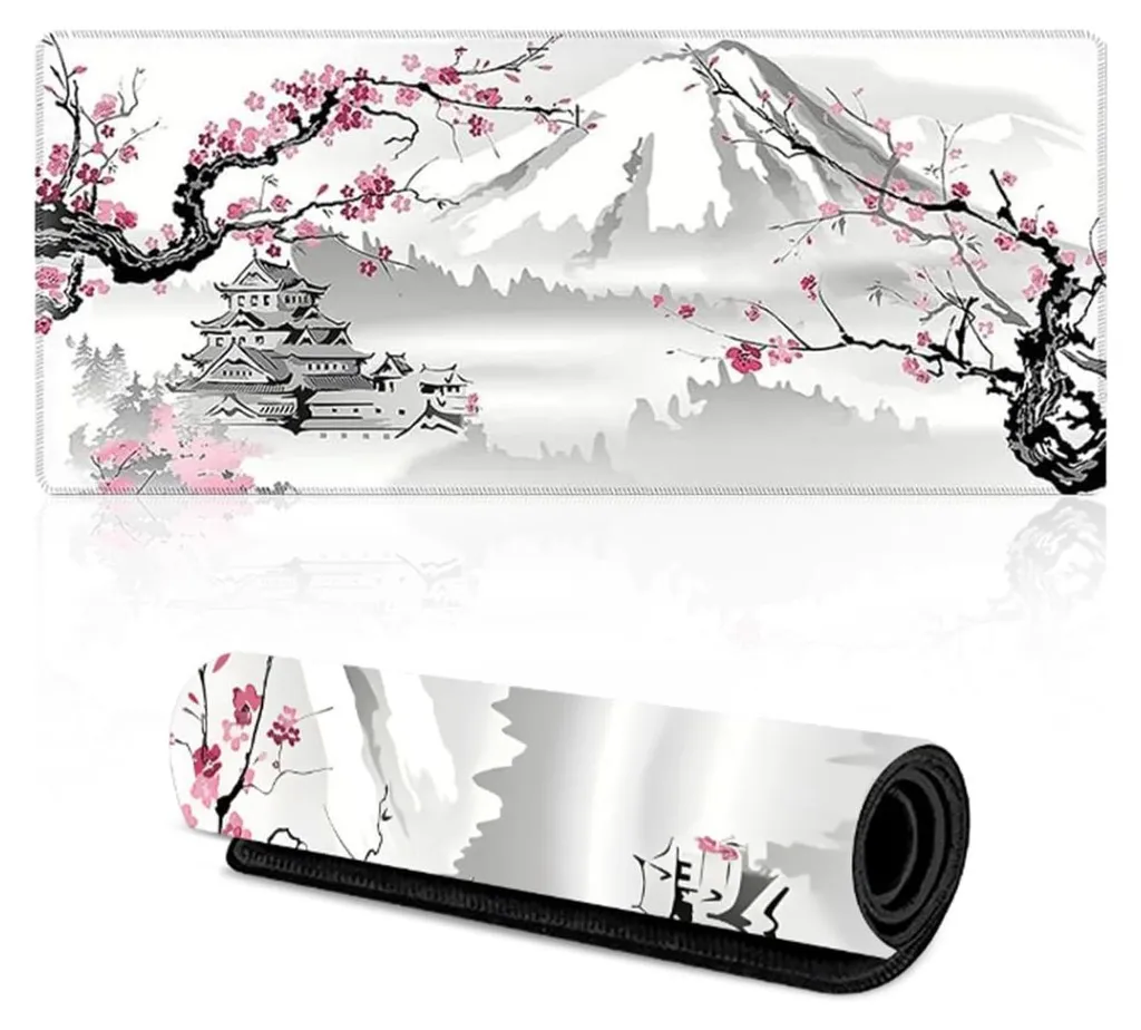 Grand tapis de souris gaming 900x400mm au design Fleurs de Cerisier Zen