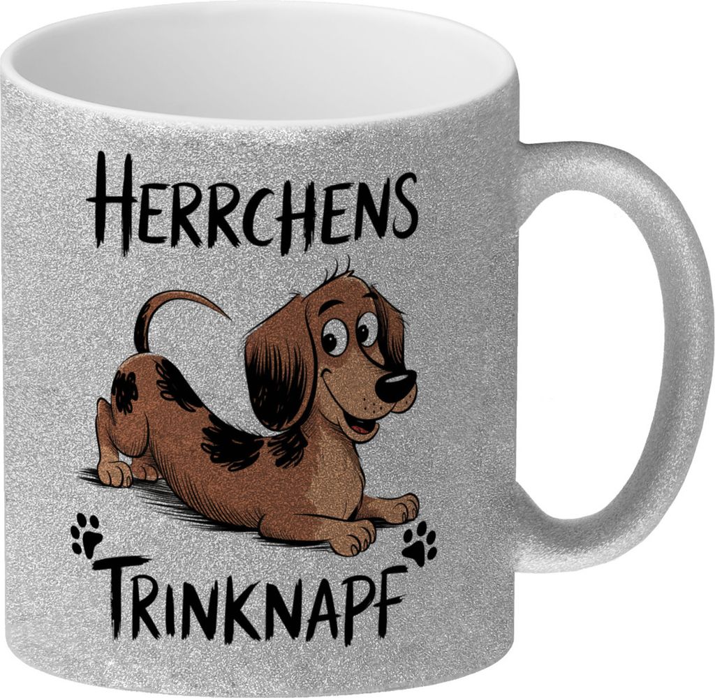Dackel Cartoon Herrchens Trinknapf Glitzer-Kaffeebecher