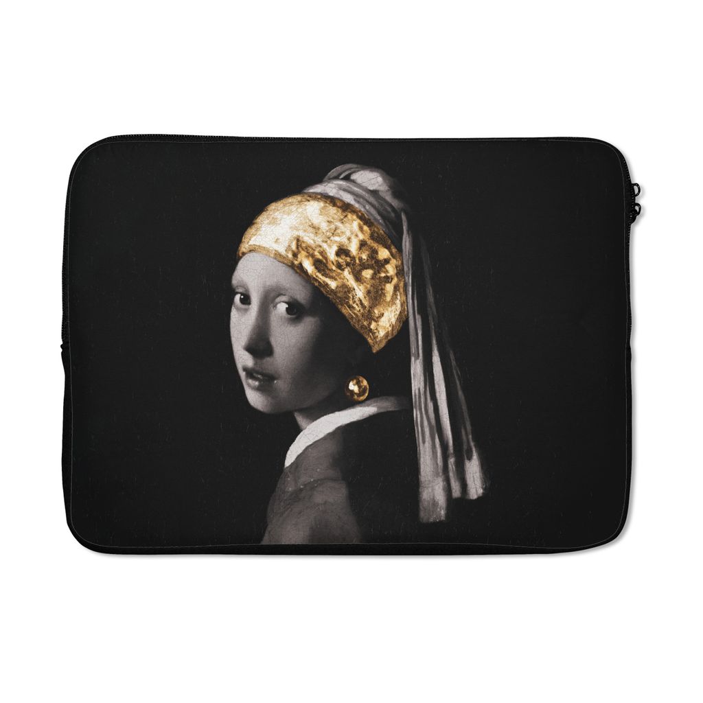 MuchoWow Laptop Hülle 14 ZollMädchen mit Perlenohrring - Vermeer - Gold - Schwarz - Weiß Laptoptasche - Laptoptasche - Stoßsicher - Schutzhaube