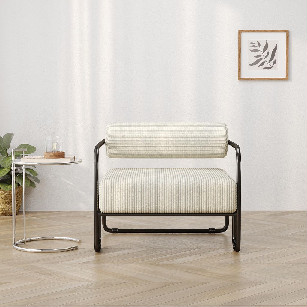 Moderner Lounge-Sessel mit stilvoller Rückenlehne 68.5×73×70.5CM – Bezug aus weichem Corduroy & schwarzem Metallgestell. Minimalistisches Desi...