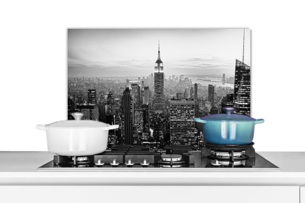 KitchenYeah Spritzschutz Küche - Küchenrückwand - Wandschutz für Herd und Spüle - New York City Schwarz-Weiß-Fotodruck 60x40 - Alu-Dibond (...