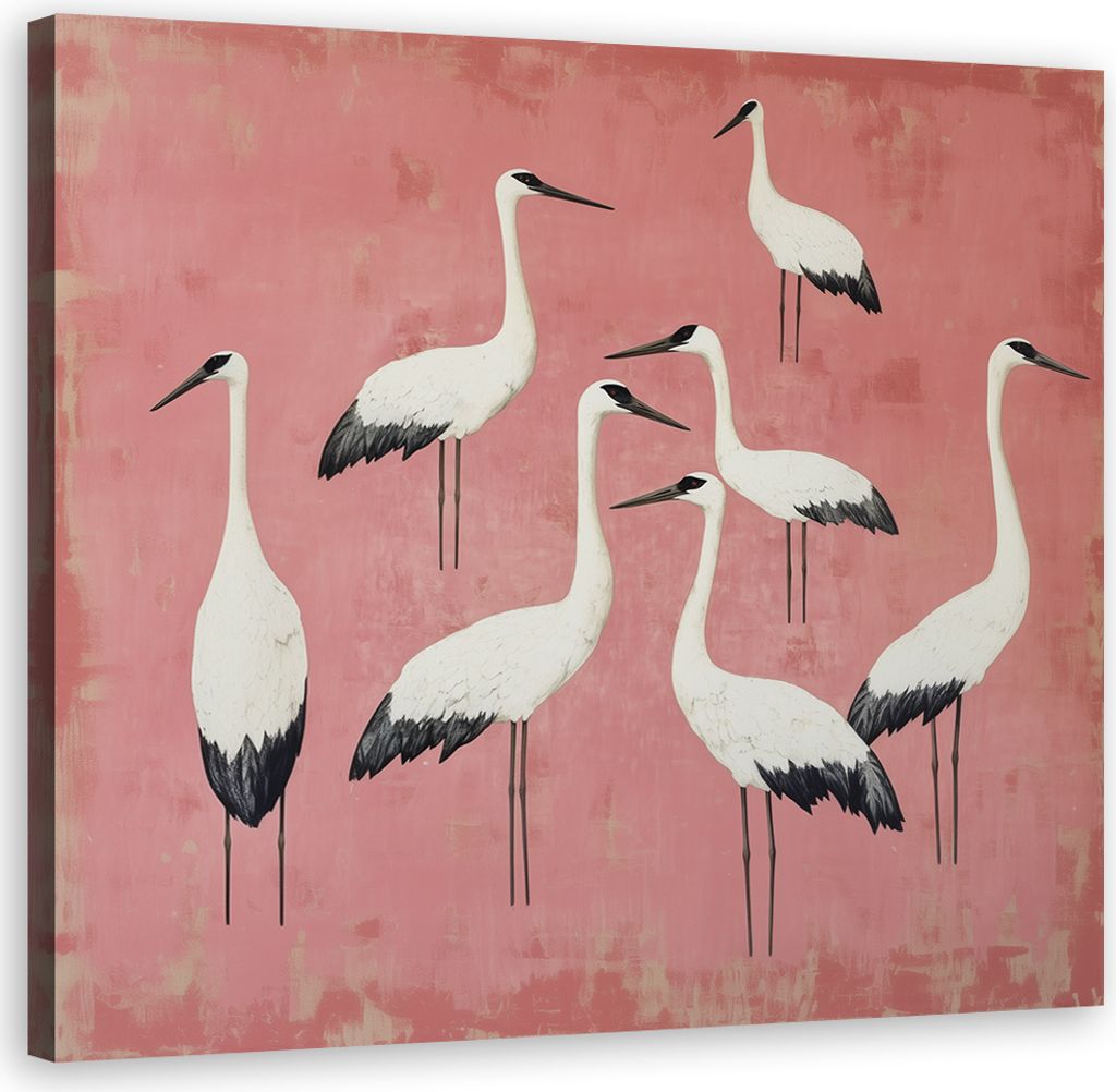 Leinwandbild Vögel Kraniche Rosa 30x30 Feeby Rosa bild für die wand bereit zum aufhängen