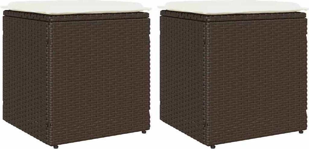 Gartenhocker mit Kissen 2 Stk. Braun 40x40x43 cm Poly Rattan