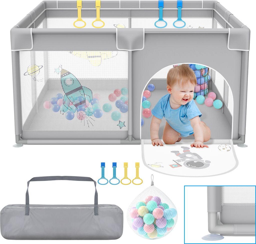 LZQ Laufstall Baby 127x127cm, Laufgitter Baby Absperrgitter Produktbild 
