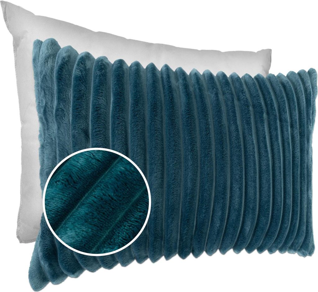 Dekokissen LILLI BIG CORD Velour mit Reißverschluss 30x50cm Einfarbig UNI Türkis Sofakissen pflegeleicht