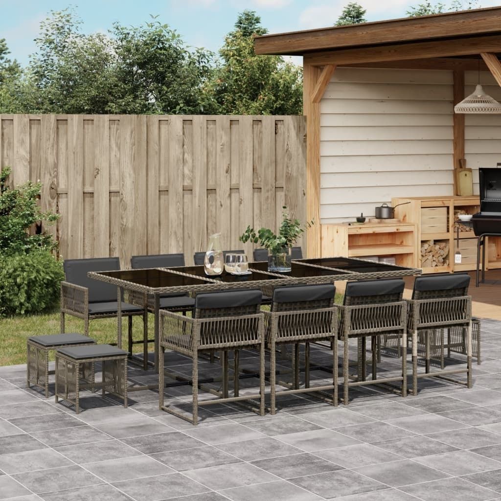 Möbel 13-tlg. Garten-Essgruppe mit Kissen Grau Poly Rattan - Sitzgruppe 3211520