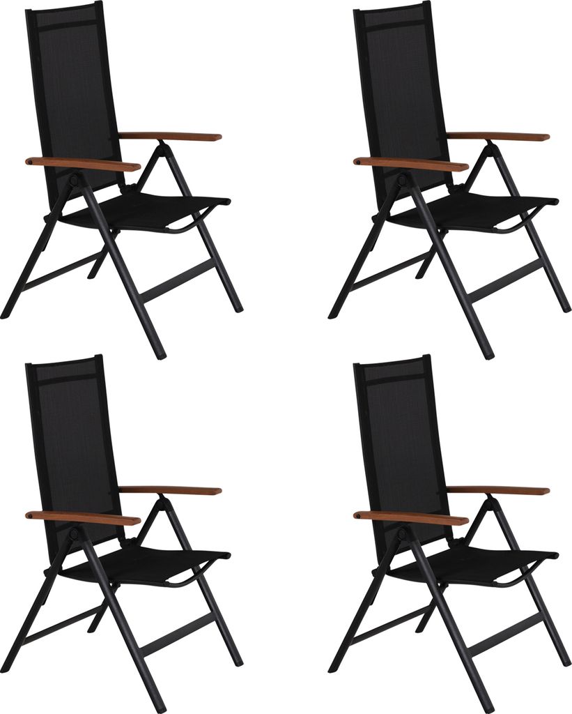 4xLamira Gartenstuhl Positionsstuhl, schwarz und teak Armlehnen.