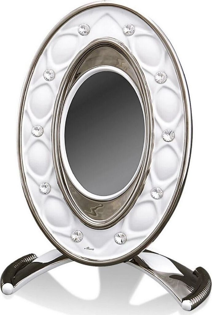 Casa Padrino Barock Bilderrahmen Weiß / Silber 26 x 16 x H. 36 cm - Prunkvoller Keramik Bilderrahmen mit Swarovski Kristallglas