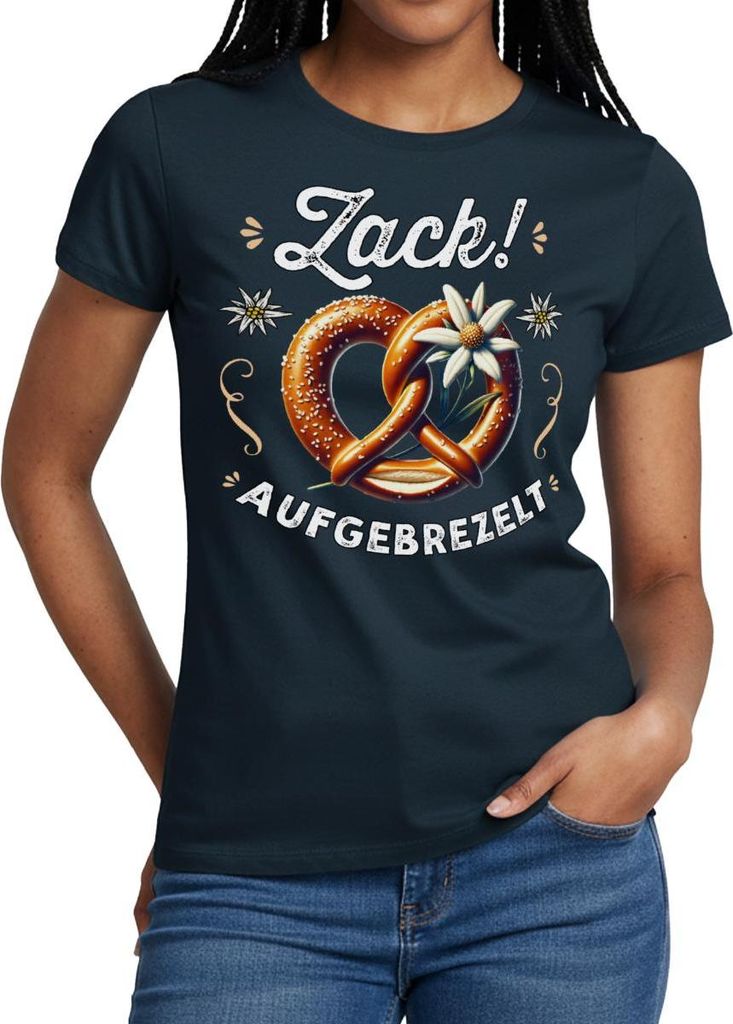 Spreadshirt Zack! Aufgebrezelt Brezel Liebe Festlichkeit Frauen T-Shirt, XXL, Navy