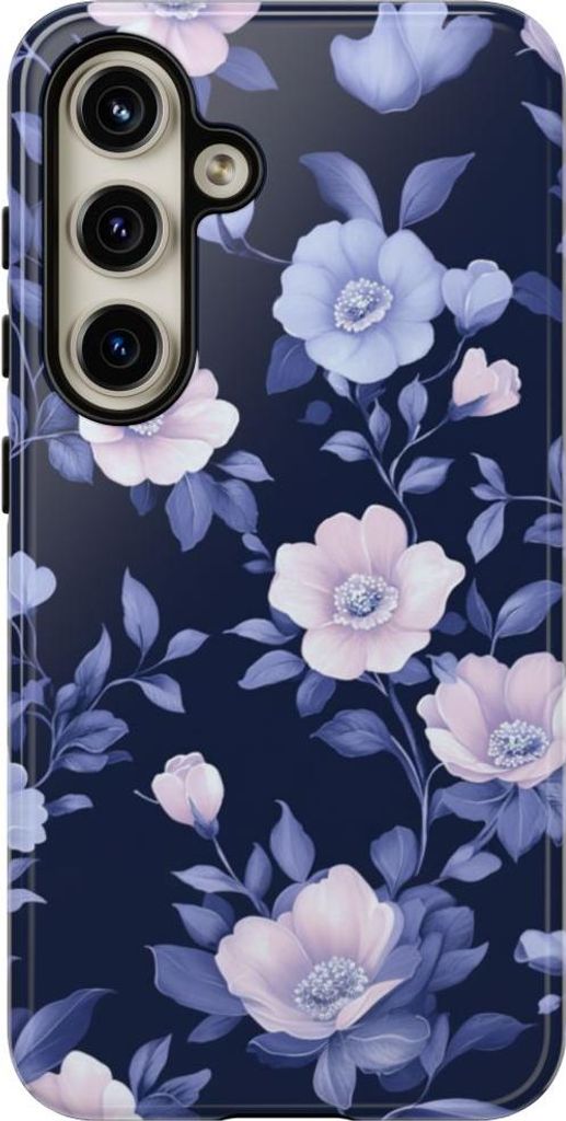 Elegantes Blumenmuster in Blau und Rosa – Hülle Kompatibel mit Samsung Galaxy S24