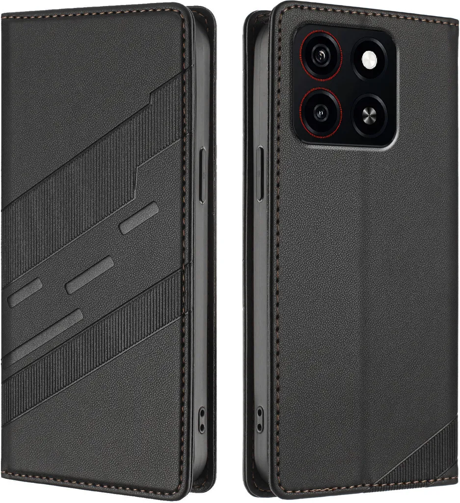 Custodia Antiurto ZTE Blade V70 - Wallet Case Schwarz in TPU e PU