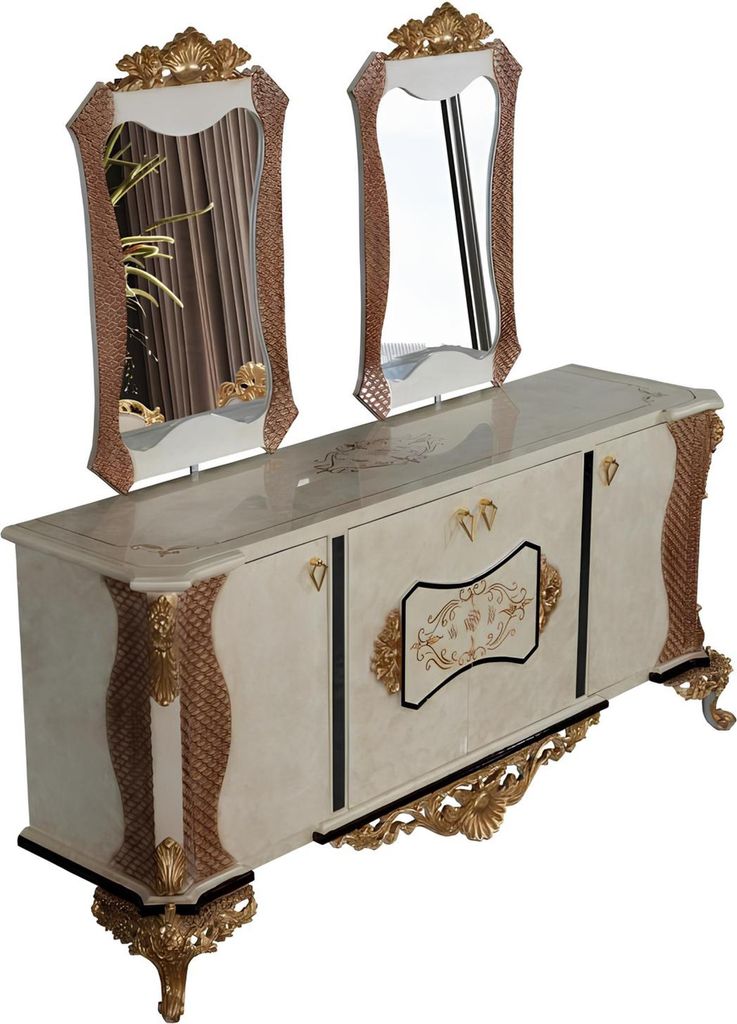 Anrichte mit Spiegel Garnitur Ess Barock Kommoden Holz Kommode Holz Schrank Neu