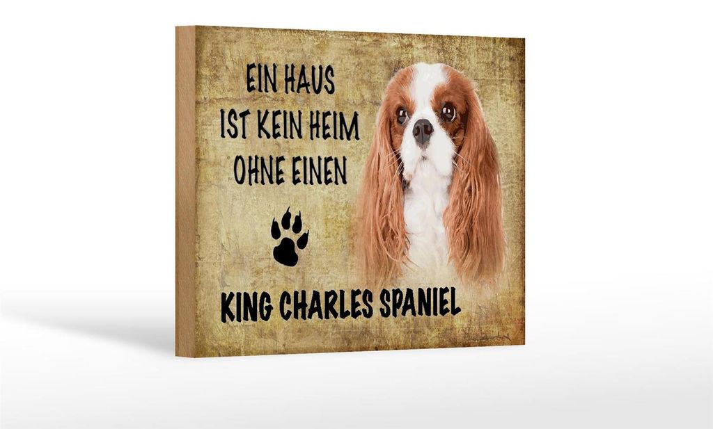 Holzschild Spruch 18x12cm King Charles Spaniel Hund ohne kein Heim